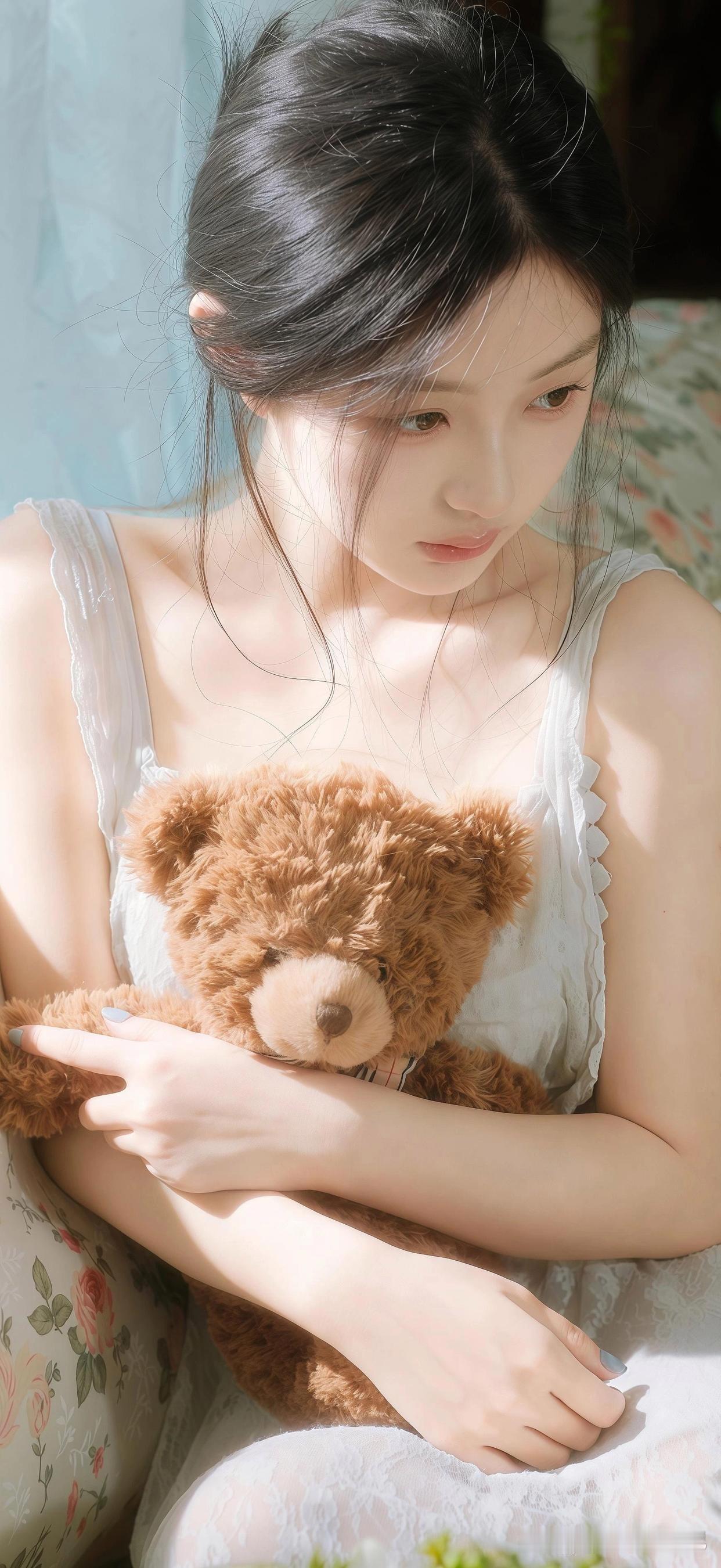 夏日清新少女，手捧小花，微笑如阳光般温暖。