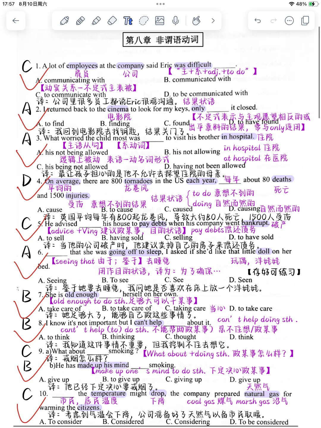 非谓语全对！两页纸都是精髓！看完秒懂语法！