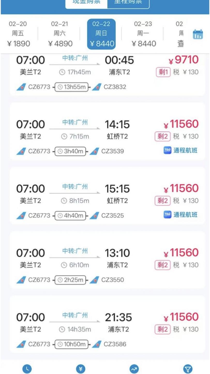 海南岛返程一机难求
春节假期返程高峰期间，海口至上海航线经济舱机票售罄，仅剩少量