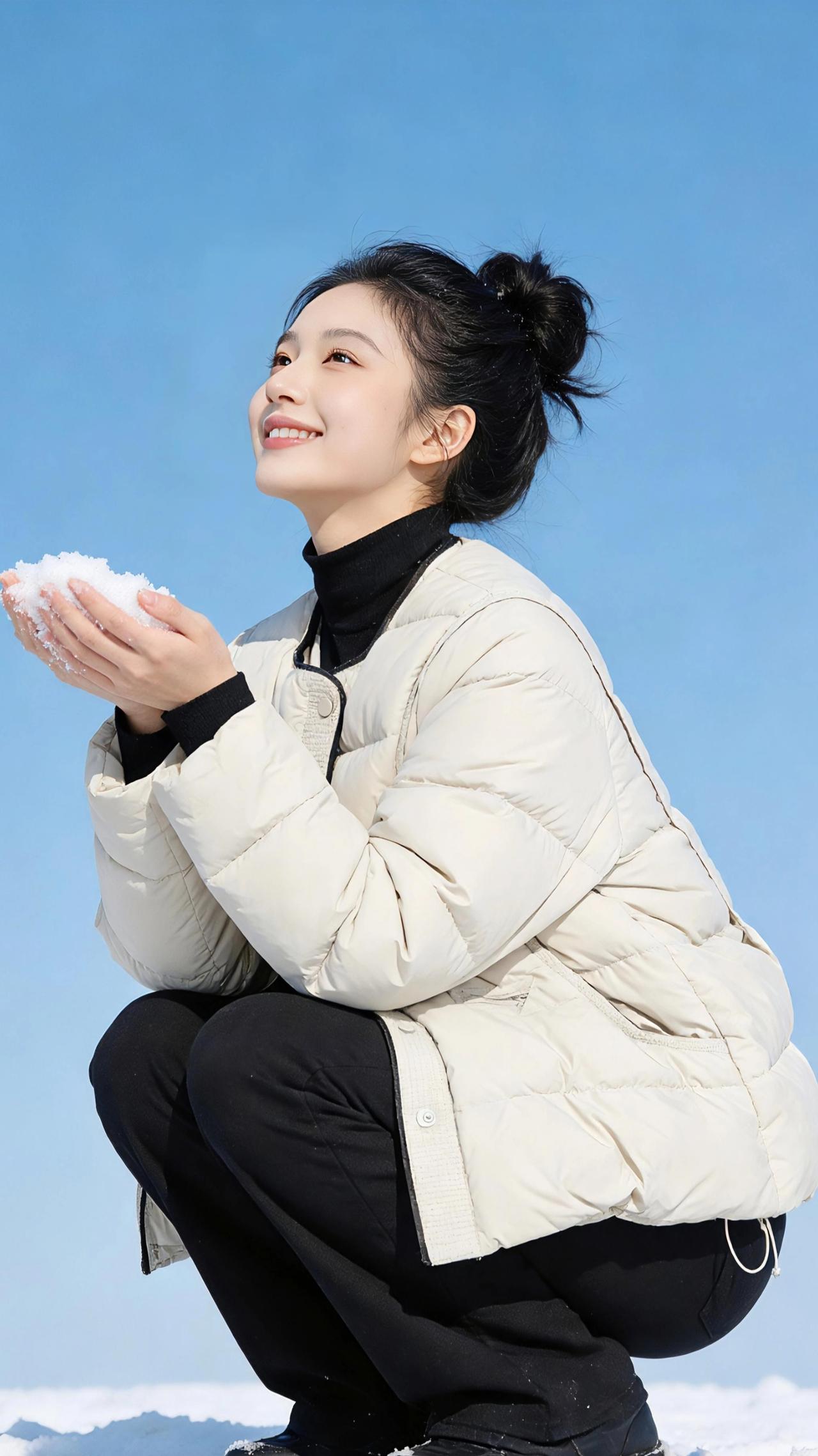 暖白棉服的冬日絮语
 
澄澈的蓝天把冬日的光揉得透亮，雪裹着大地铺成一片柔软的白