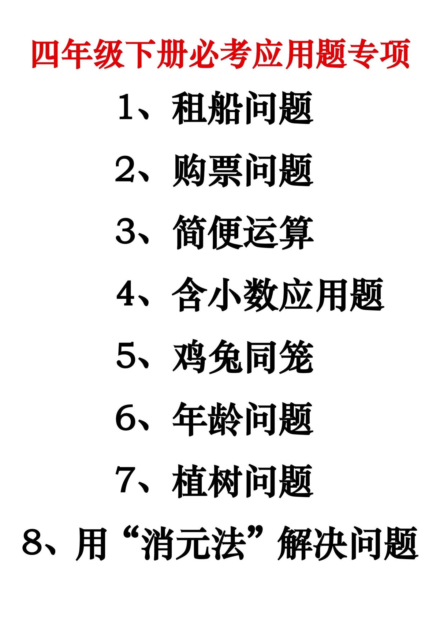 四年级下册数学必考八大类型应用题汇总🔥。吃透这八大类，四年级数学就稳了💪💯