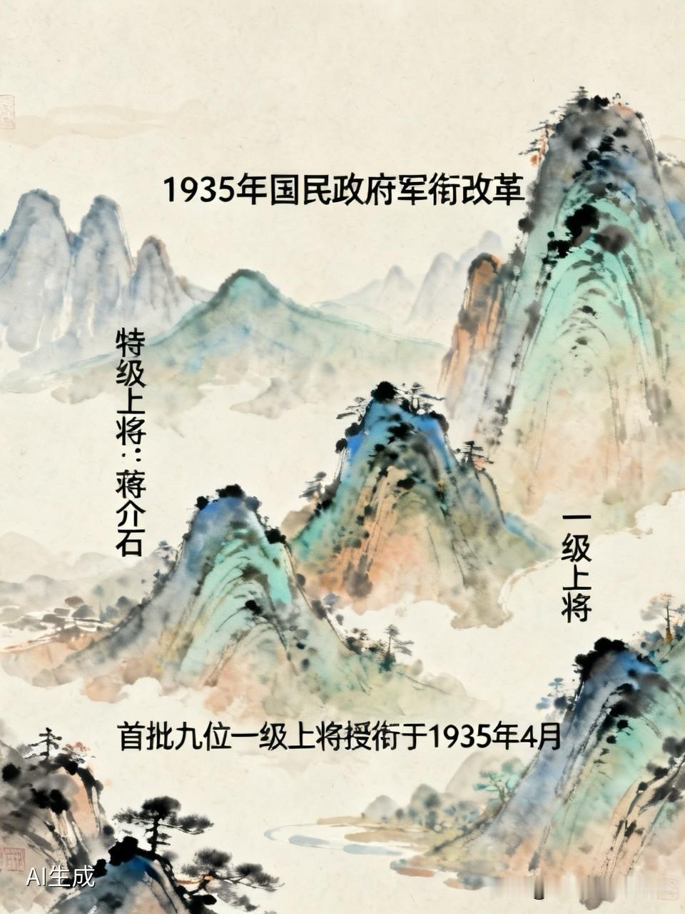 1935年，国民政府对军衔制度进行改革，将上将分为特级、一级和二级。特级上将仅为
