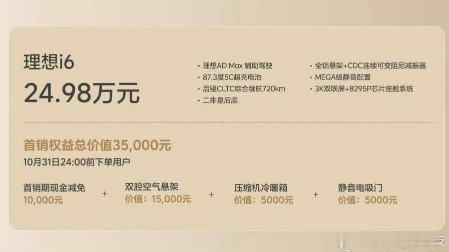 ￼理想i6上市  理想i6价格来了～我之前预期是26-28w这24.98w的售价