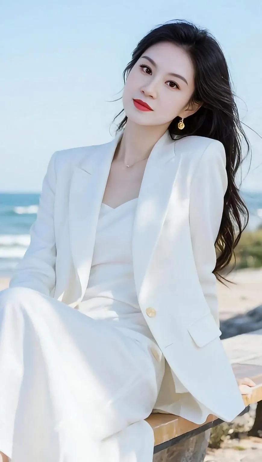 海边度假穿搭指南：白色西装搭配连衣裙，优雅迷人！