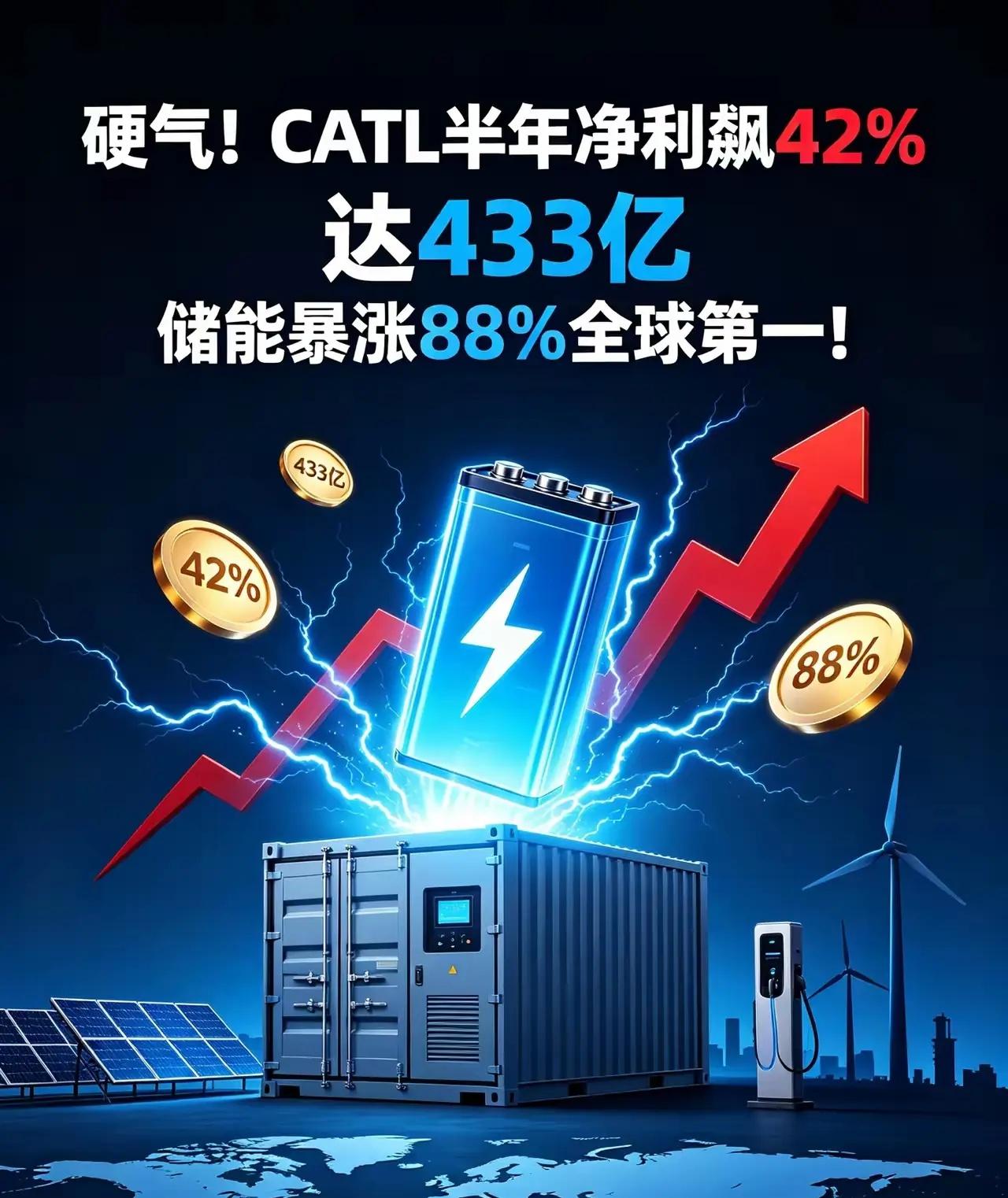 硬气！CATL半年净利飙42%达433亿，储能暴涨88%全球第一！全球电池龙头的