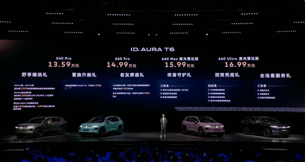 一汽-大众ID.AURA T6开启预售，预售价13.59万起，纯电续航540km