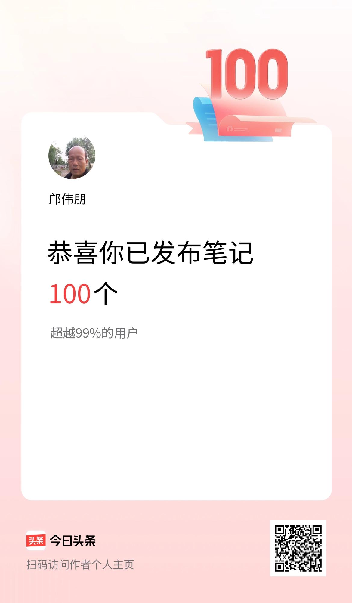 我在头条累计投稿笔记100个