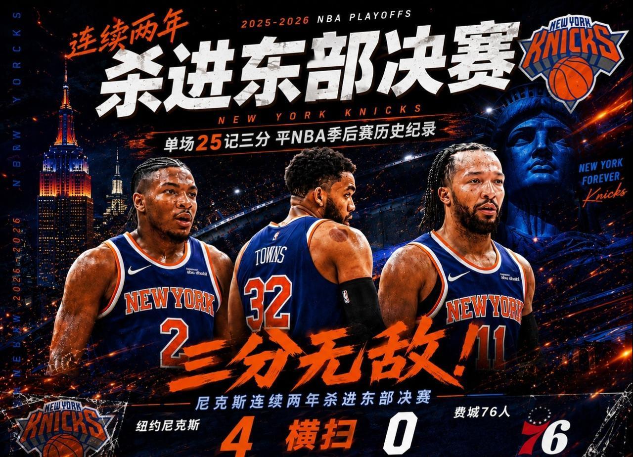 NBA季后赛最新快报：没有悬念纽约尼克斯客场144:114大比分狂胜76人！4: