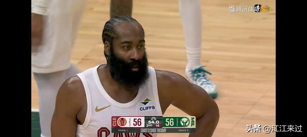 骑士半场57比58落后没有字母的雄鹿队！哈登半场就砍下全场最高19分！状态拉满！