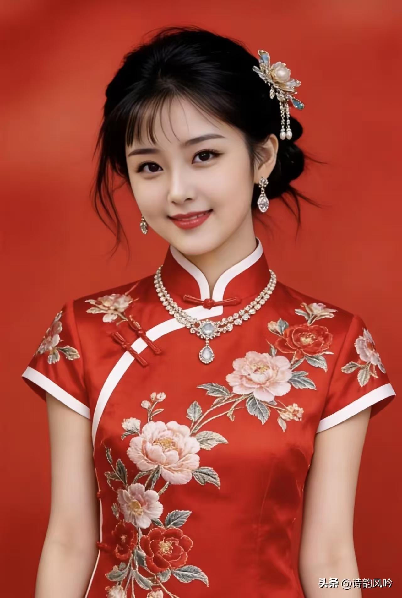 天净沙·旗袍佳人 
云簪珠韵轻盈，
旗袍倩影娉婷，
一笑春风暗醒。
千红万景，