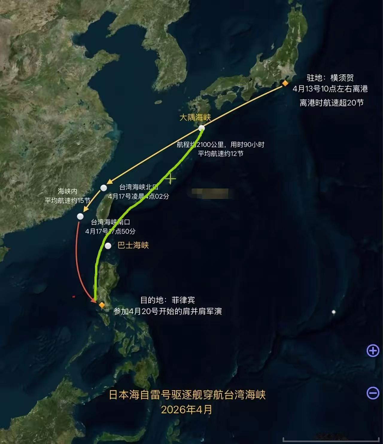 就是有意而为之！

有大V专门画了张路线图，图上有一条绿色的线，是正常走法。日舰