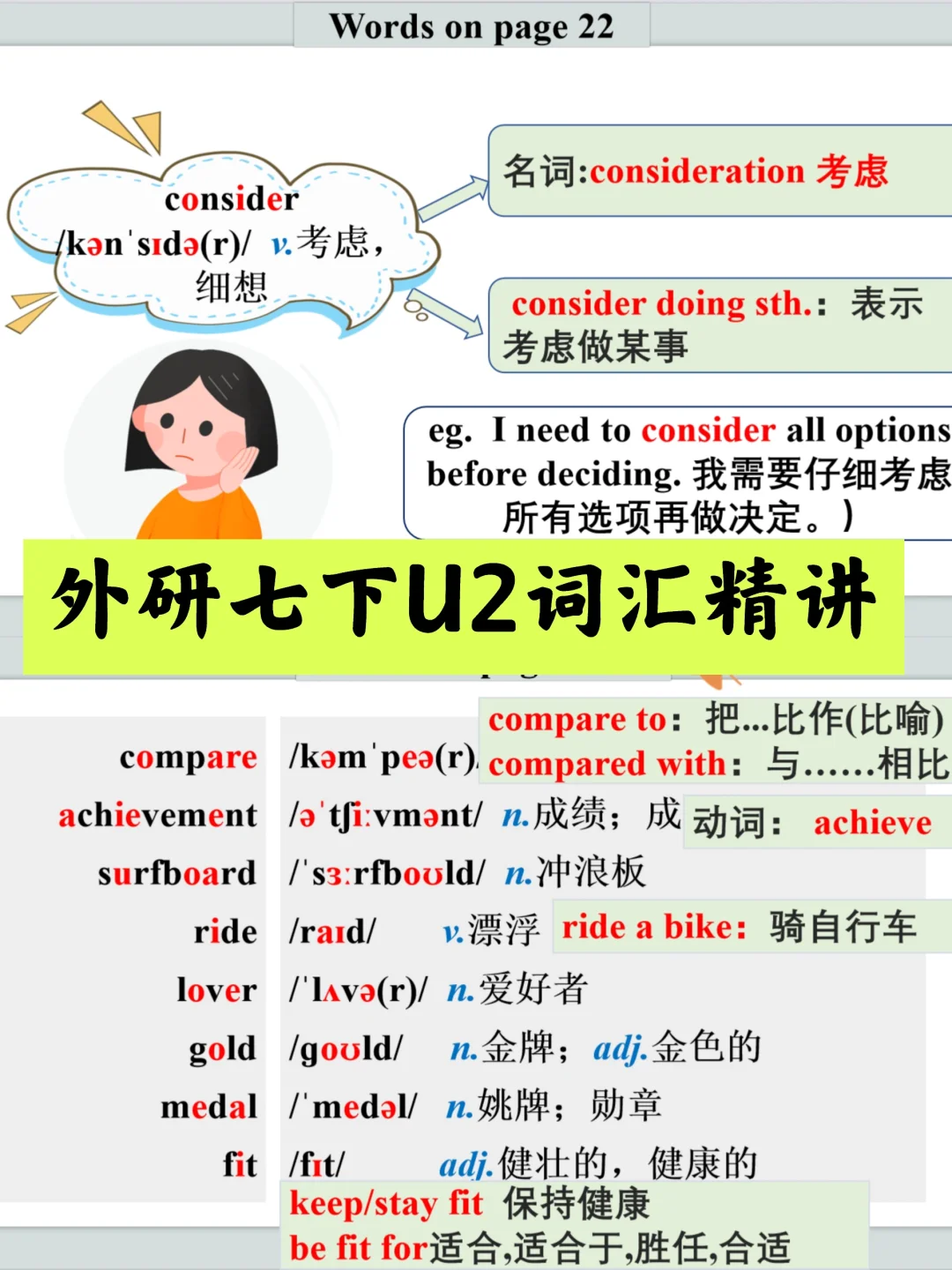 新教材外研版七下英语U2课本词汇精讲课件