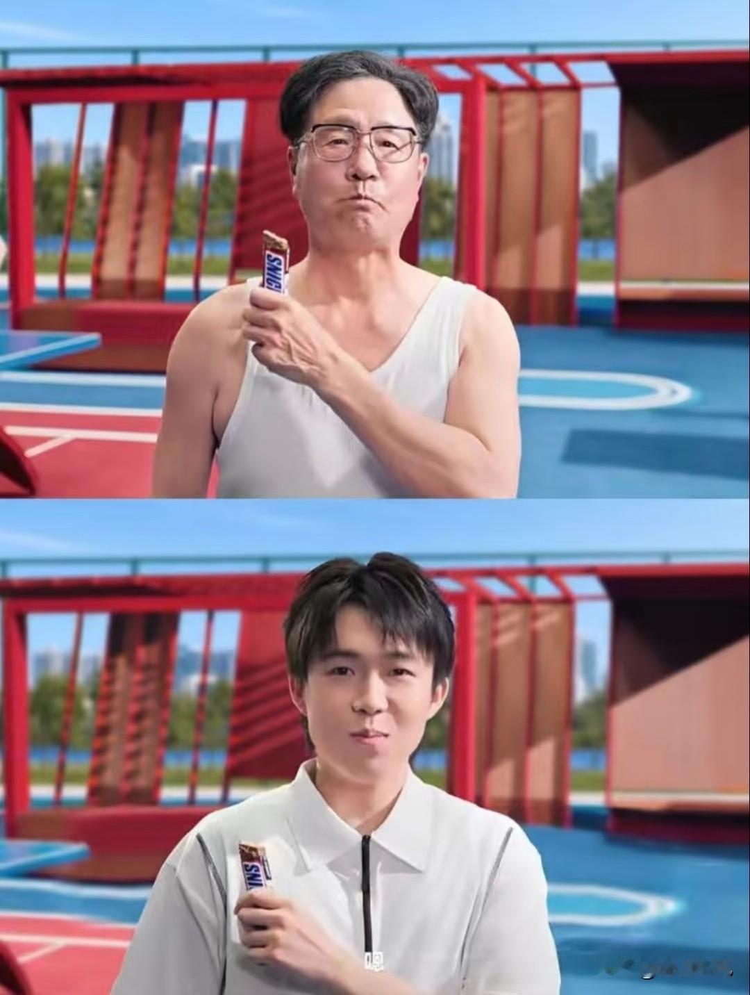 这个广告创意，一如既往的稳定抽象，不愧是熟悉的士力架。
公园老王严肃得搞笑，国乒