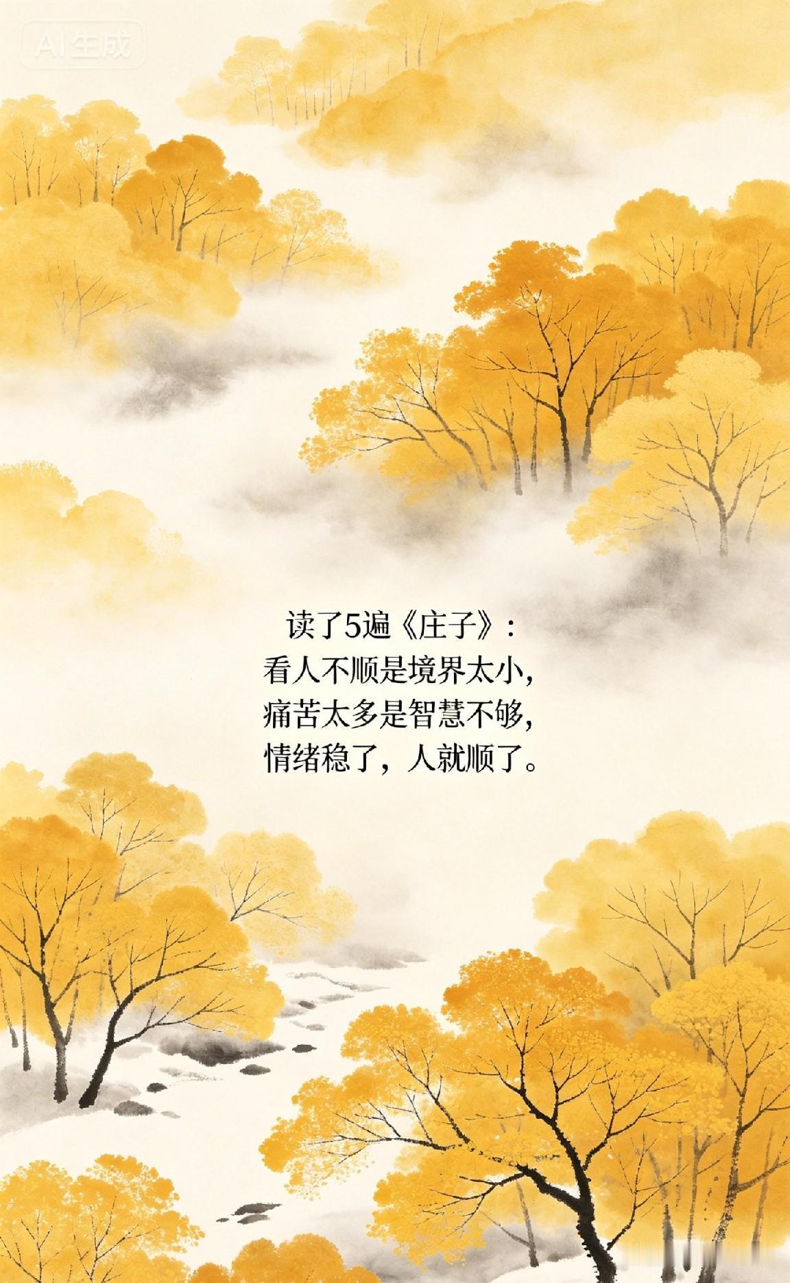 读了5遍《庄子》：看人不顺是境界太小，痛苦太多是智慧不够，情绪稳了，人就顺了。