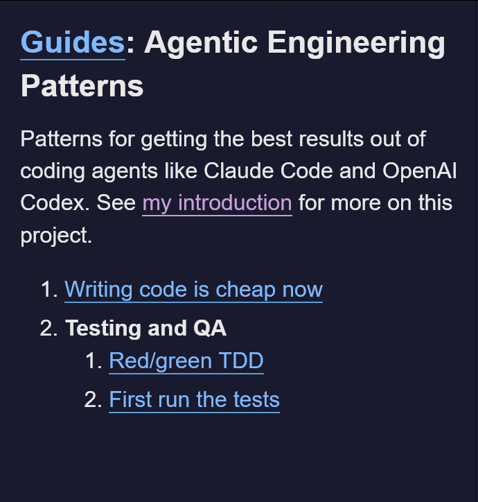 Simon Willison开始连载自己的新书Guides: Agentic E