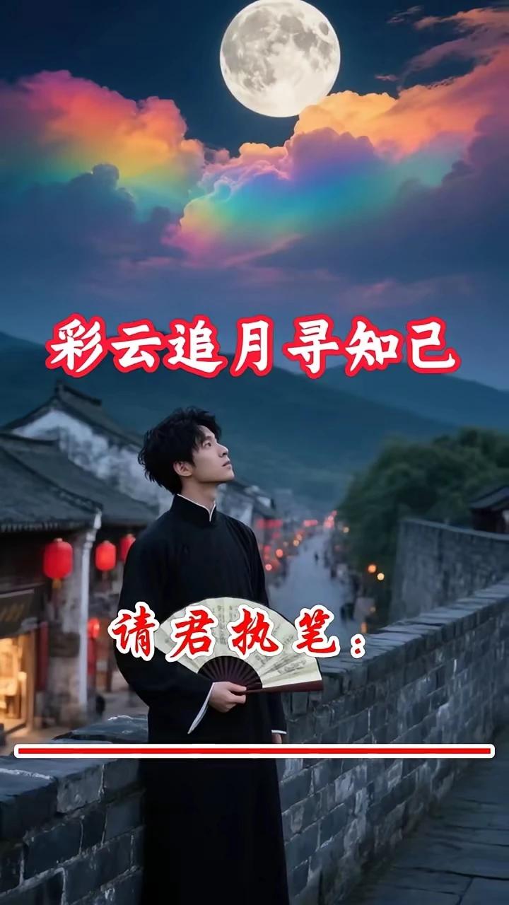上联：彩云追月寻知己
下联：乘风破浪觅红颜
