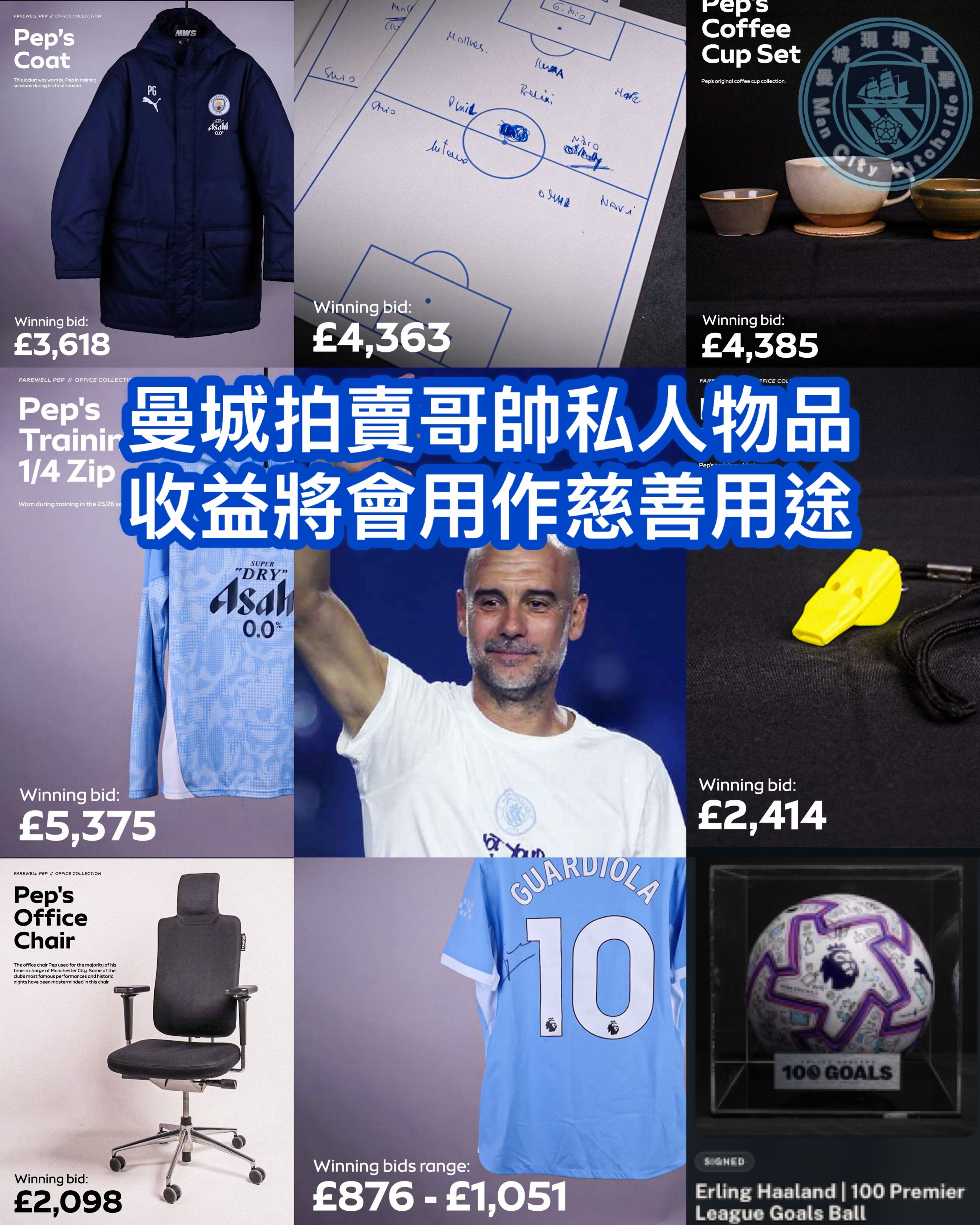 老瓜的“办公室遗产”拍卖后善款将全部用作慈善用途，其中一件训练衫以5375英镑成