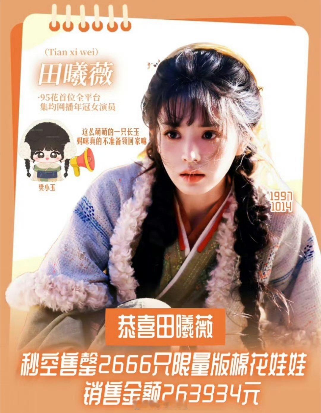 哇哦哦，田曦薇的2666只限量版棉花娃娃直接是秒售罄，这个粉丝购买力算什么水平呢