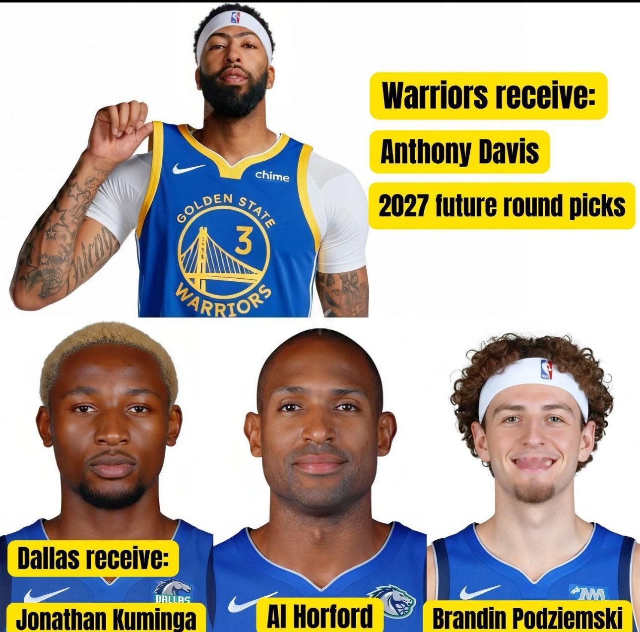 美网友真是为勇士操碎了心，AD那笔估计难 ，希尔德+波杰和2026首轮换加福德可