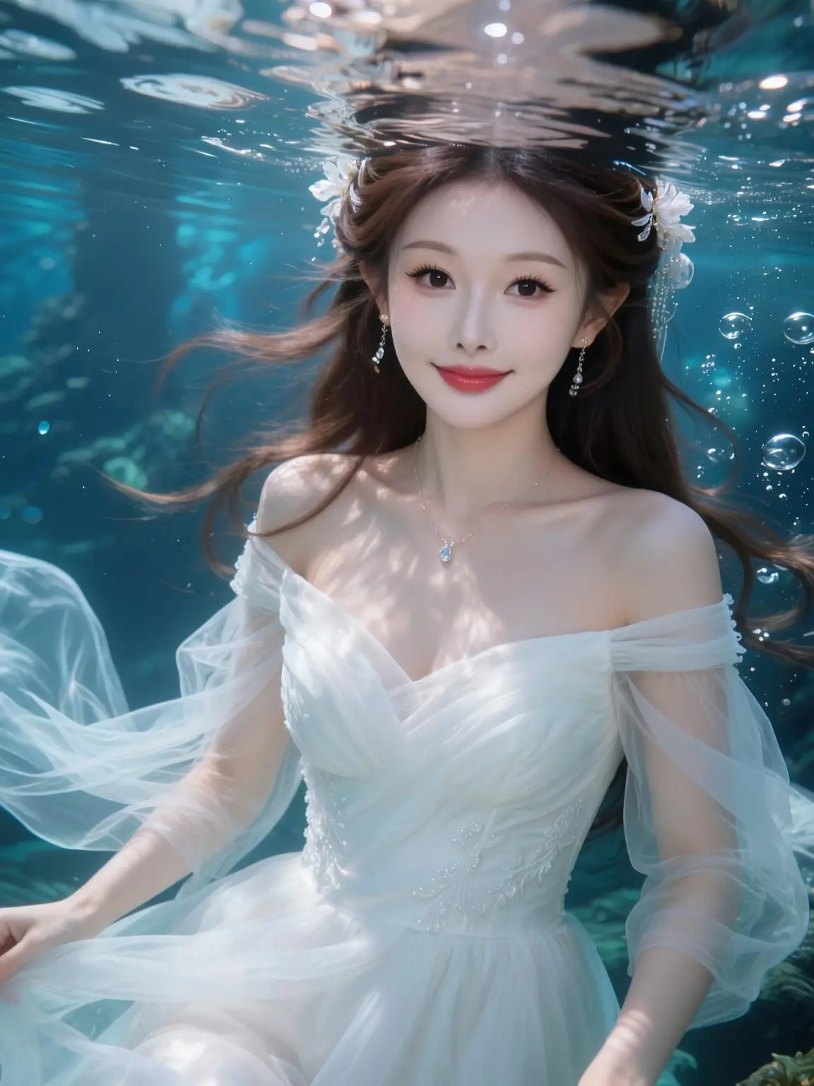 AI水下轻纱写真 ai创作 深海少女 水下写真 ai写真