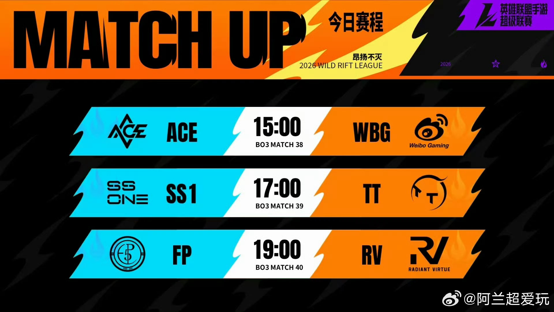 2026WRL夏季赛 常规赛W5D3今日赛程：⭐15:00  ACE  vs  