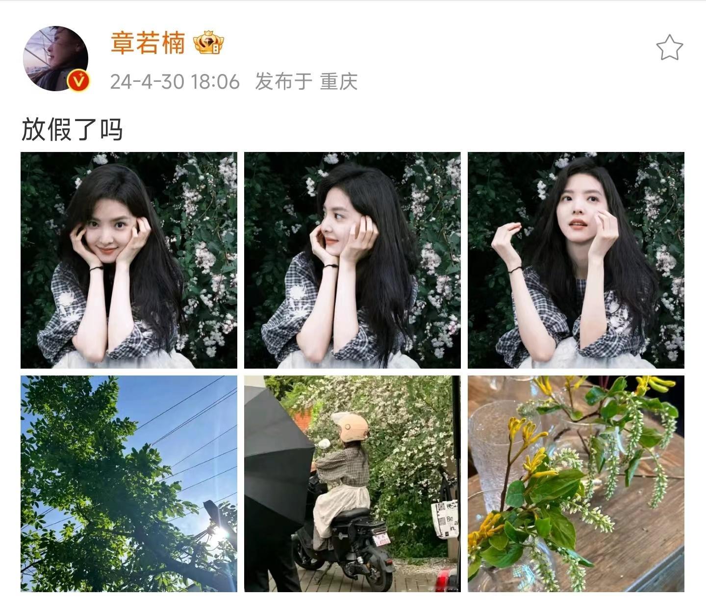 #章若楠发了粉丝拍的图##章若楠花墙拍照#章若楠也拍了最近风很大的花墙照，尊嘟好