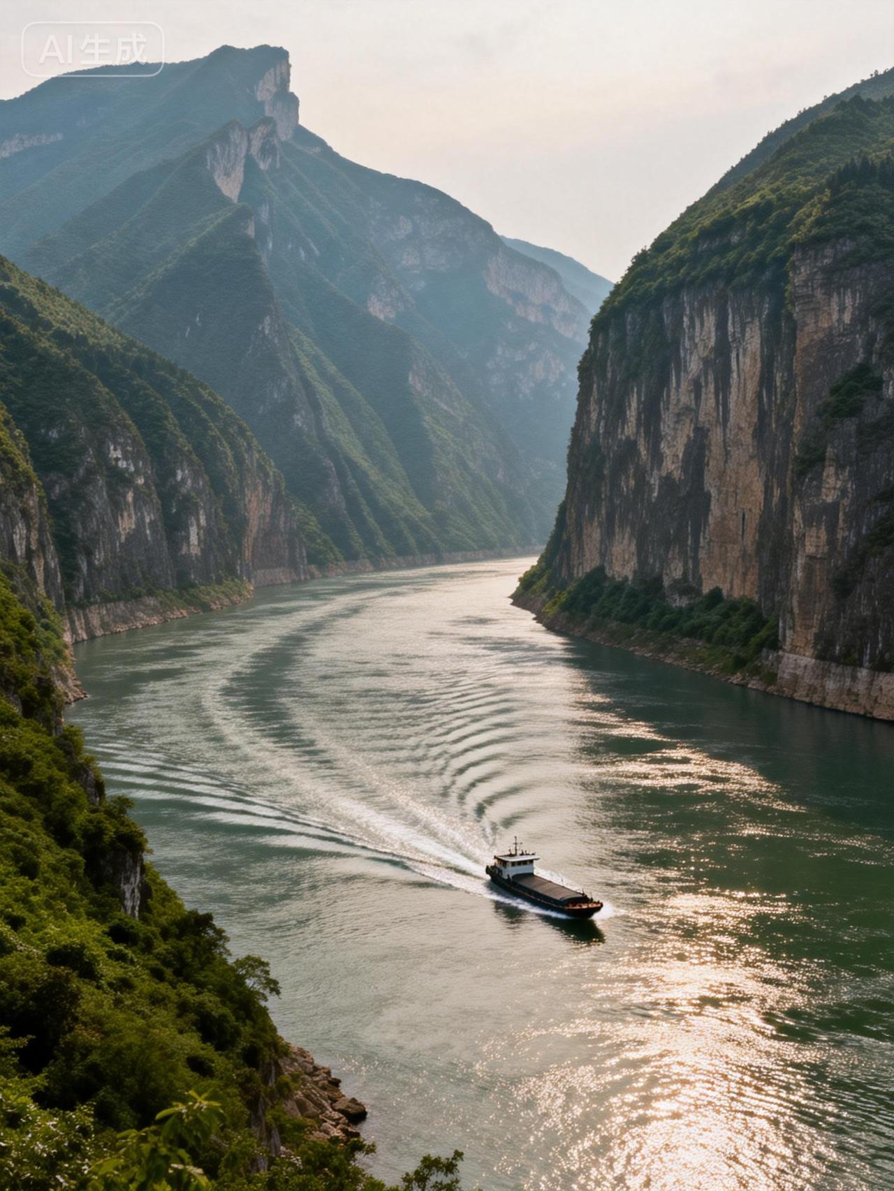 上联:云卷云舒天作画，
下联:江流江静水为镜。