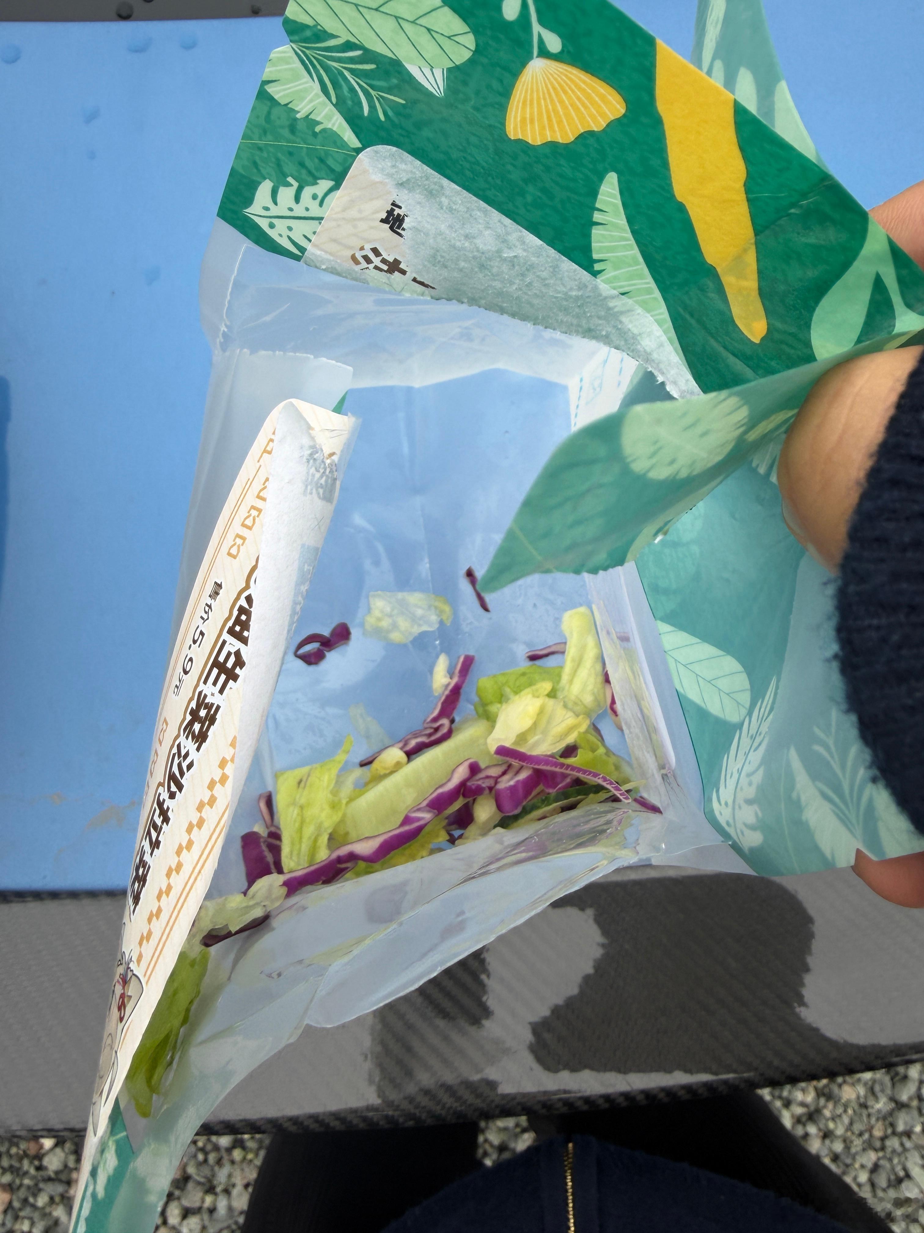 又吃垃圾食品了我扔了一个菜叶给公园小狗狗都不吃