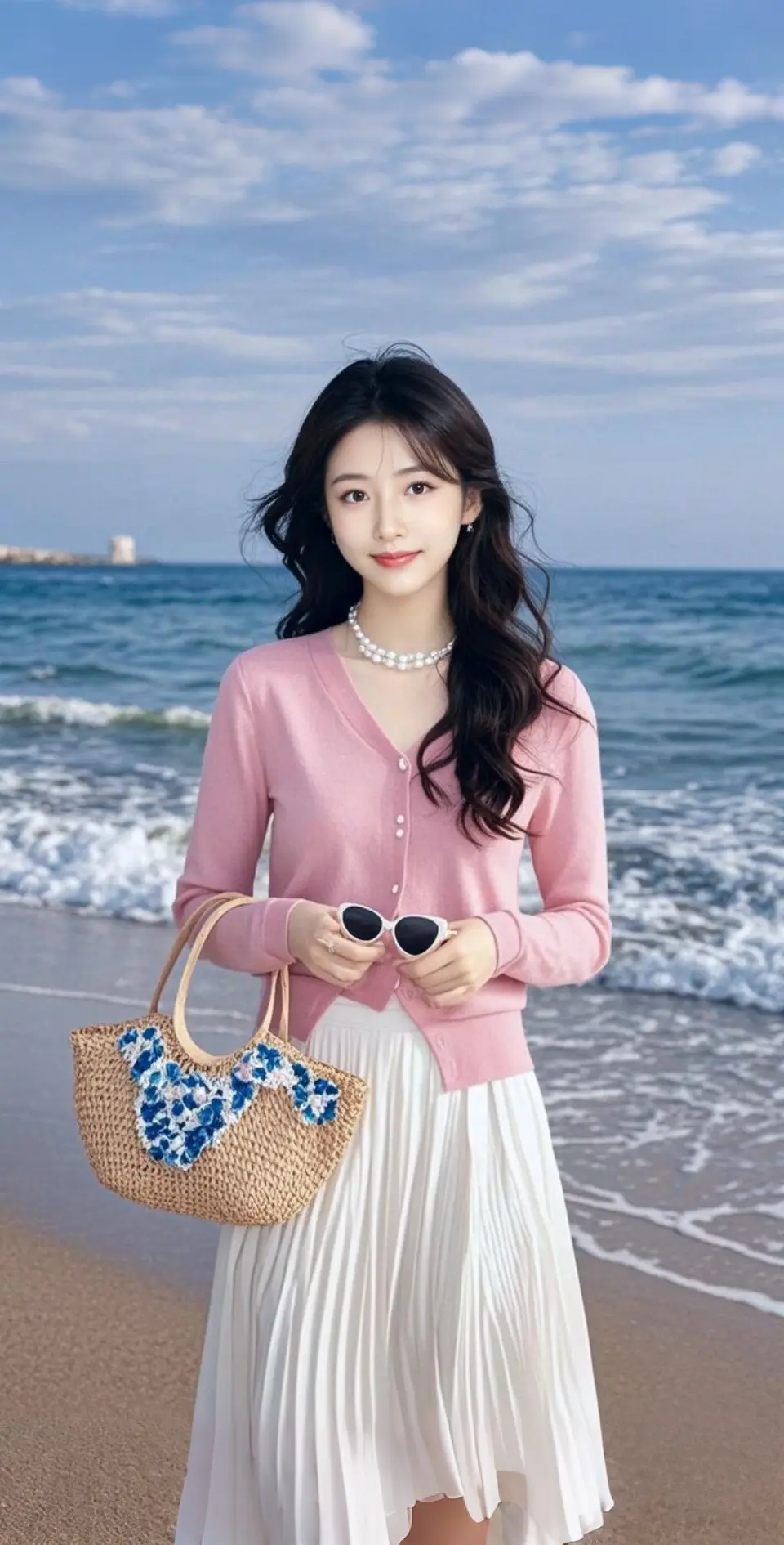 AI扩图 AI海畔粉韵