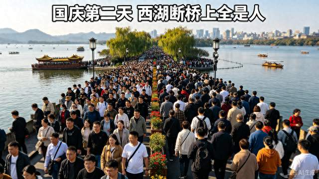国庆第二天！西湖断桥挤满游客，网友：名副其实“人桥”