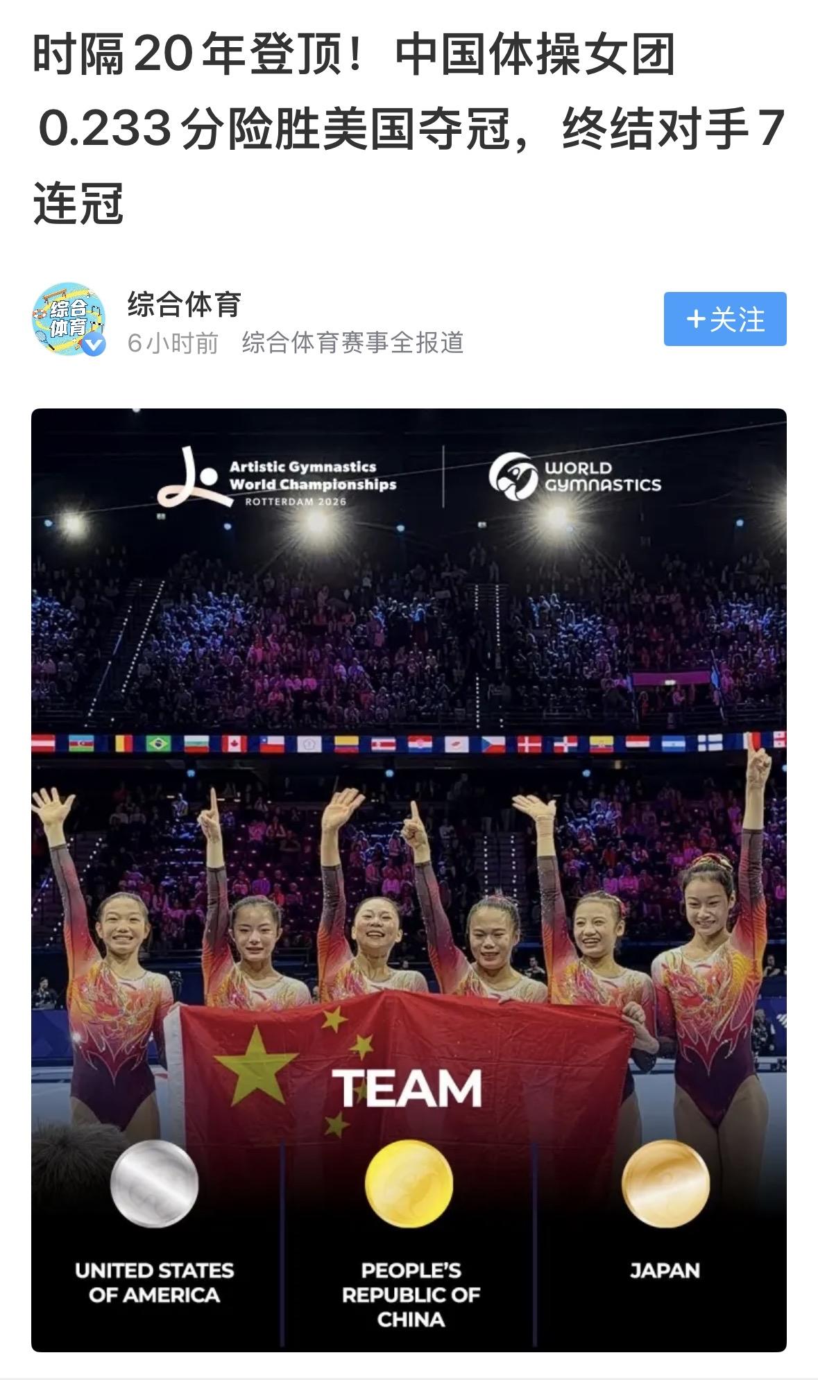 【中国体操女团这一冠的含金量堪称顶级】

历史突破的厚度。距离中国队上一次（20