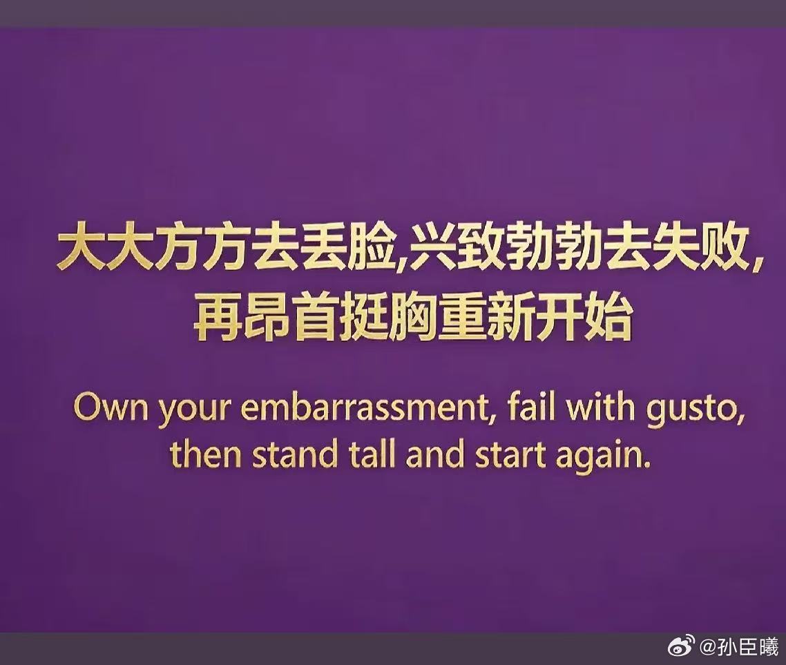 大大方方去丢脸，兴致勃勃去失败，再昂首挺胸重新开始. 