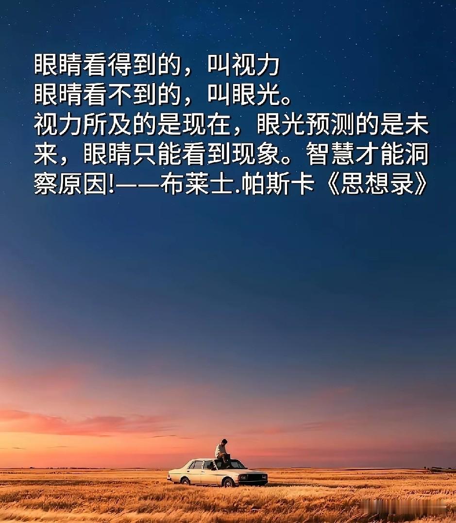 眼睛看得到的，叫视力。眼睛看不到的，叫眼光。
视力所及的是眼前，眼光预测的是未来