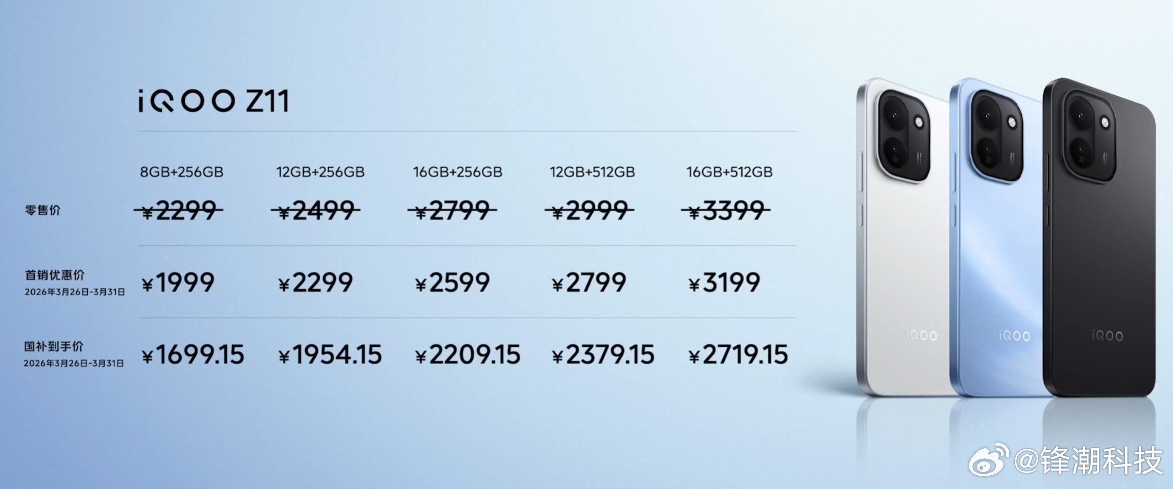 iQOO Z11系列正式发布，价格：-iQOO Z11， 8+256GB，199