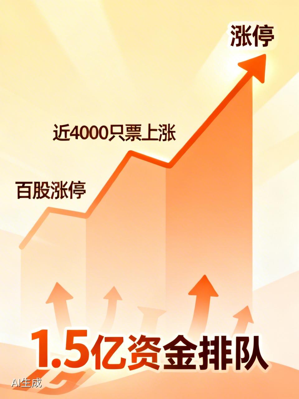 今天这盘面，稳中带点小亢奋。三大指数全线飘红，近4000只票上涨，百股涨停，这个
