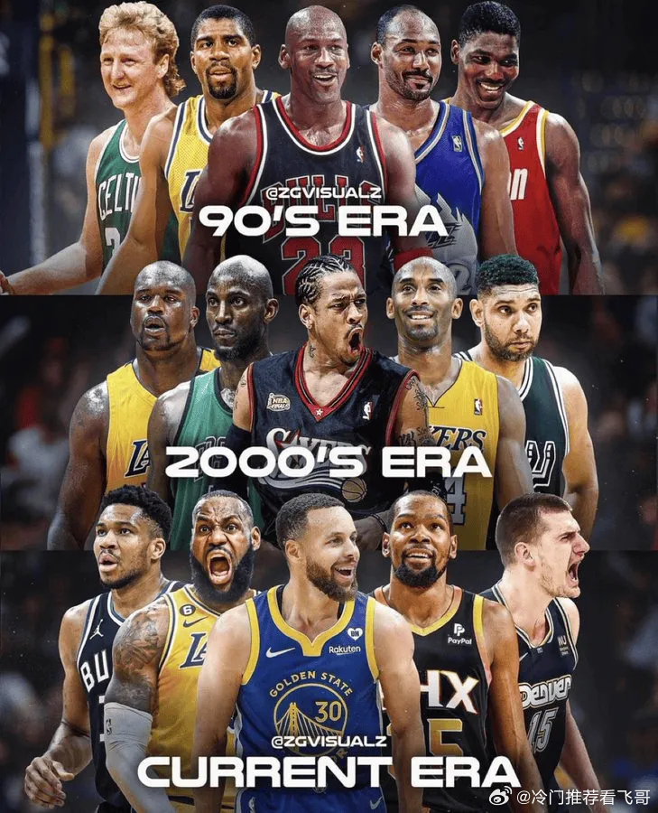 晒出一张照片与球迷分享。“90年代、00年代和现世代，你选哪一队？”Hoops发