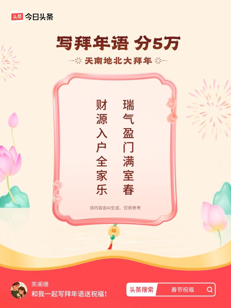 写拜年语送祝福新春拜年送祝福！我的祝福是：“财源入户全家乐，瑞气盈门满室春”！快