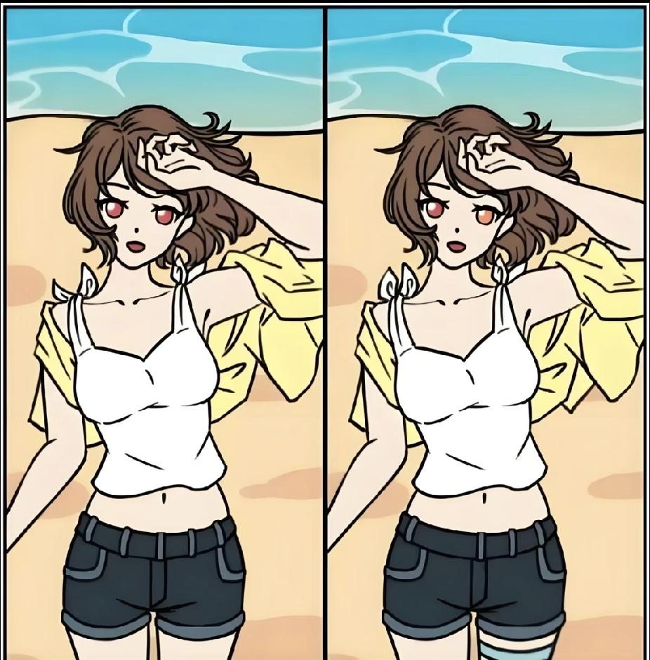 找不同：穿牛仔短裤的女孩有8处不同