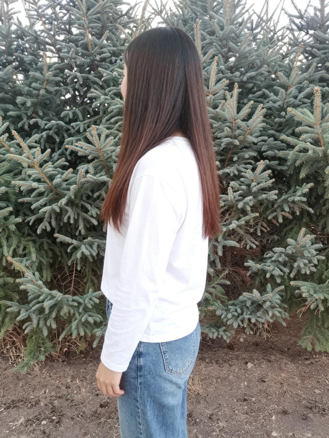 苍松青郁郁，长发软垂肩。
一袭白衣净，亭亭立岁年。