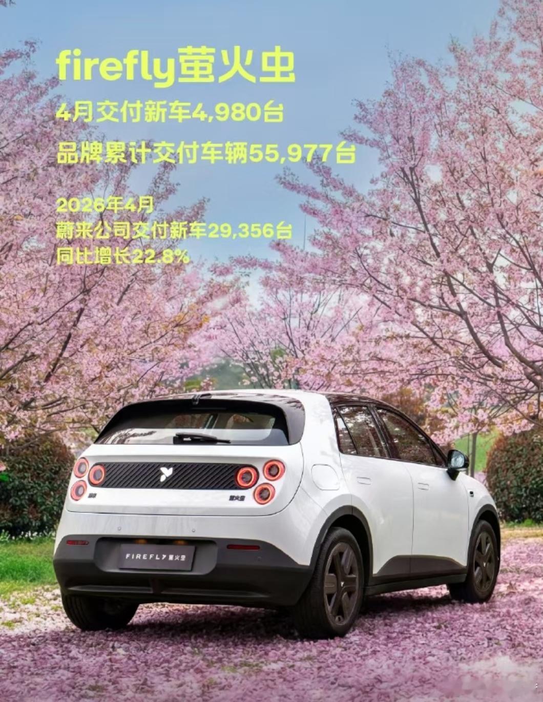 萤火虫品牌交付新车4980台，销量依旧稳定，累计交付已经达到了55977台。之前