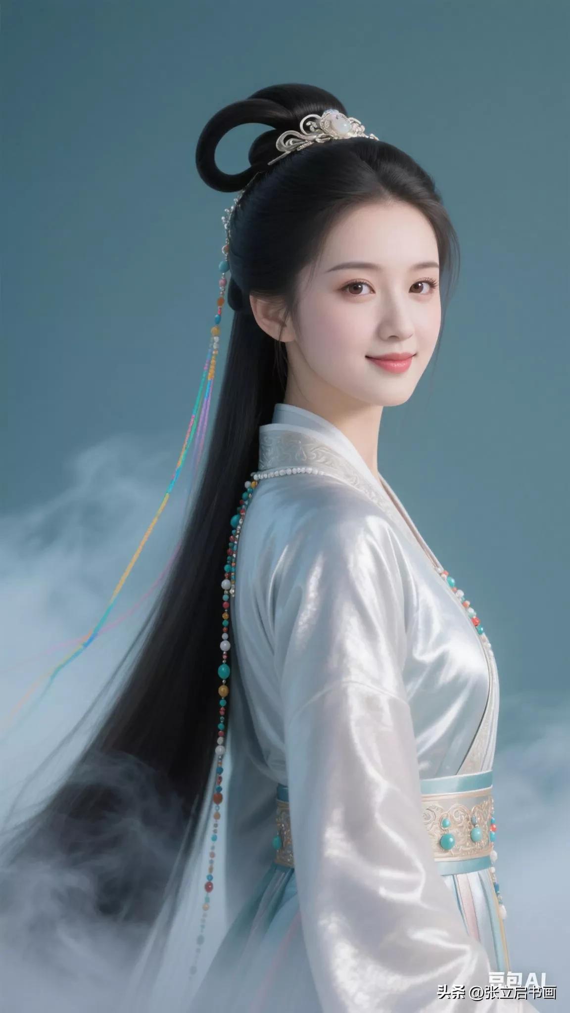仙气飘飘的古风美人，惊艳了时光。张立启原创书画AI作品古仕女发髻集锦第392期集