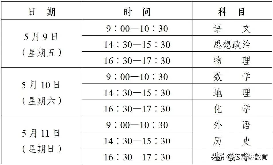 西安高一会考于5月9日至5月11日之间开始，考场已经公布，祝愿所有学子过关！