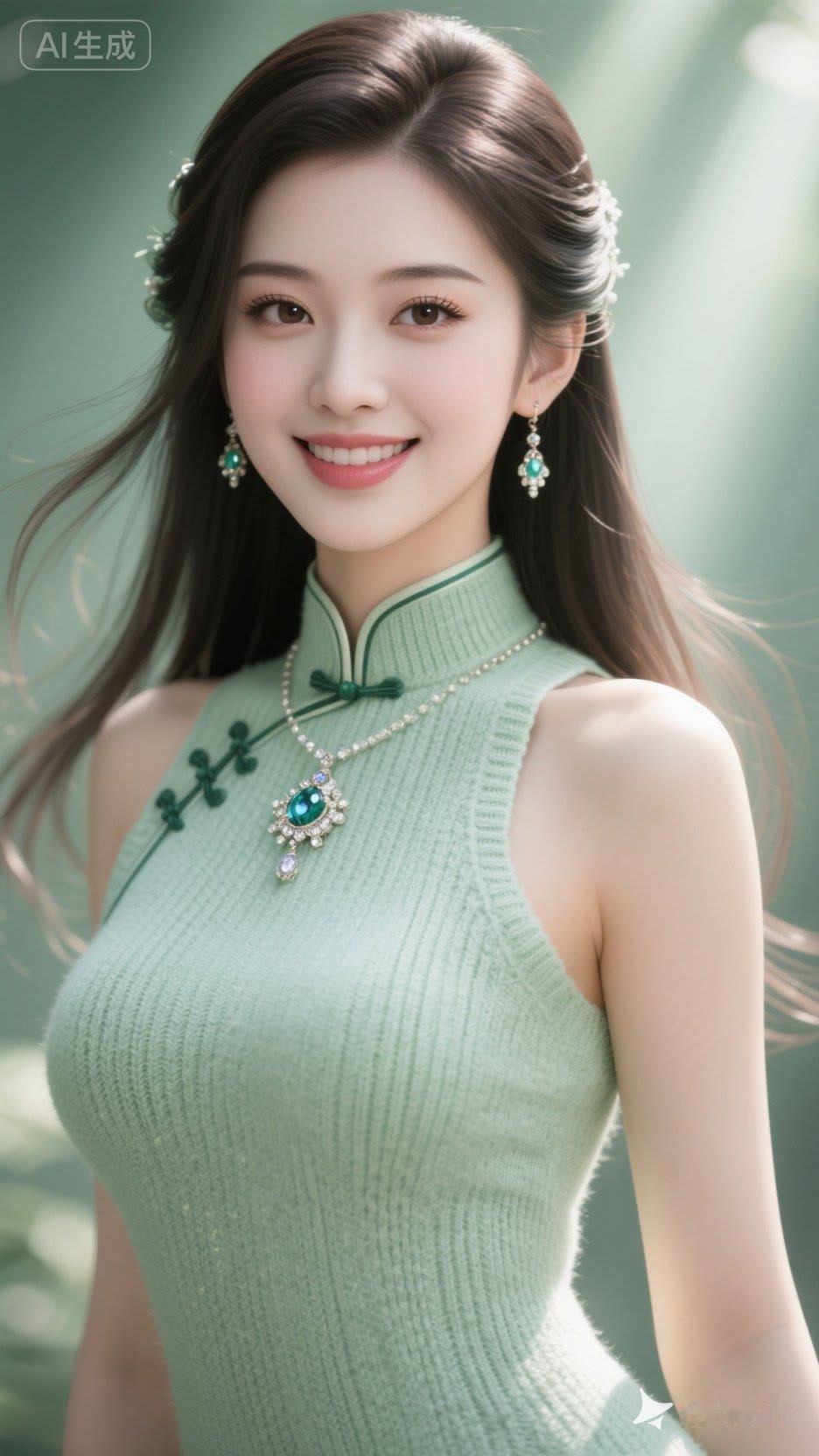 清新脱俗的绿衣少女，散发着自然的美感！🌿💚