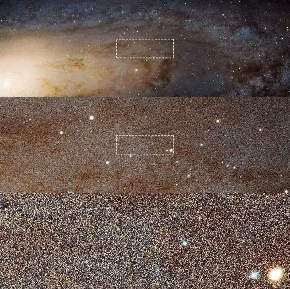你还以为我们是孤独的吗？这张是仙女座星系的近距离特写，每一个点都是一颗独立的恒星