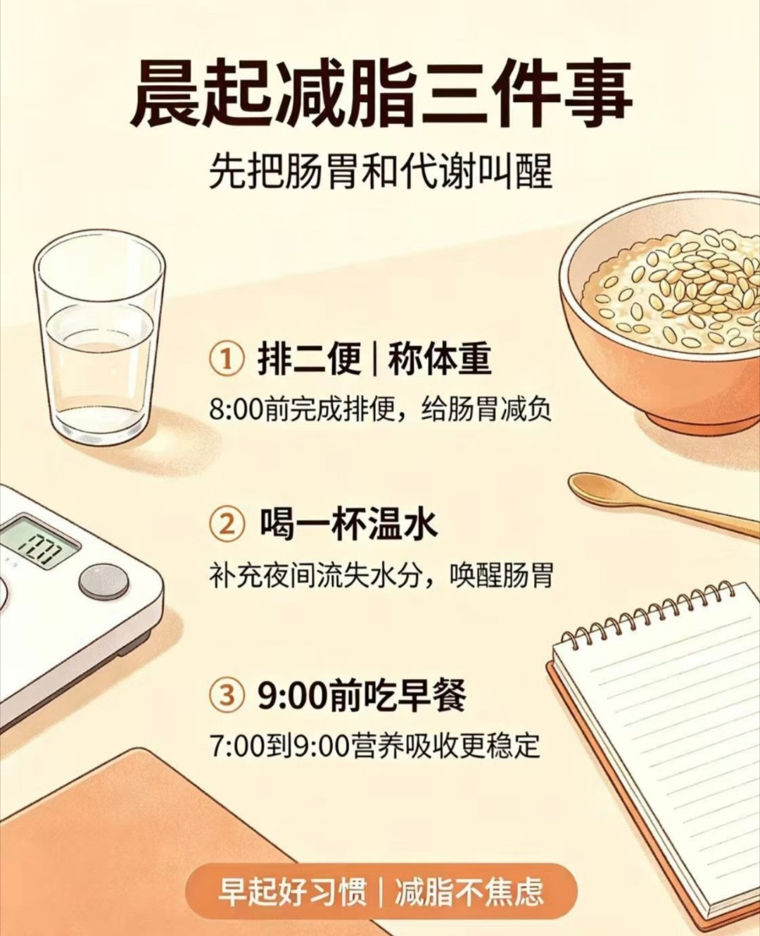 空腹晨起是消耗糖分黄金时段想瘦却总不掉秤？ 先做好晨起三件事！ 5-7点是肠道排