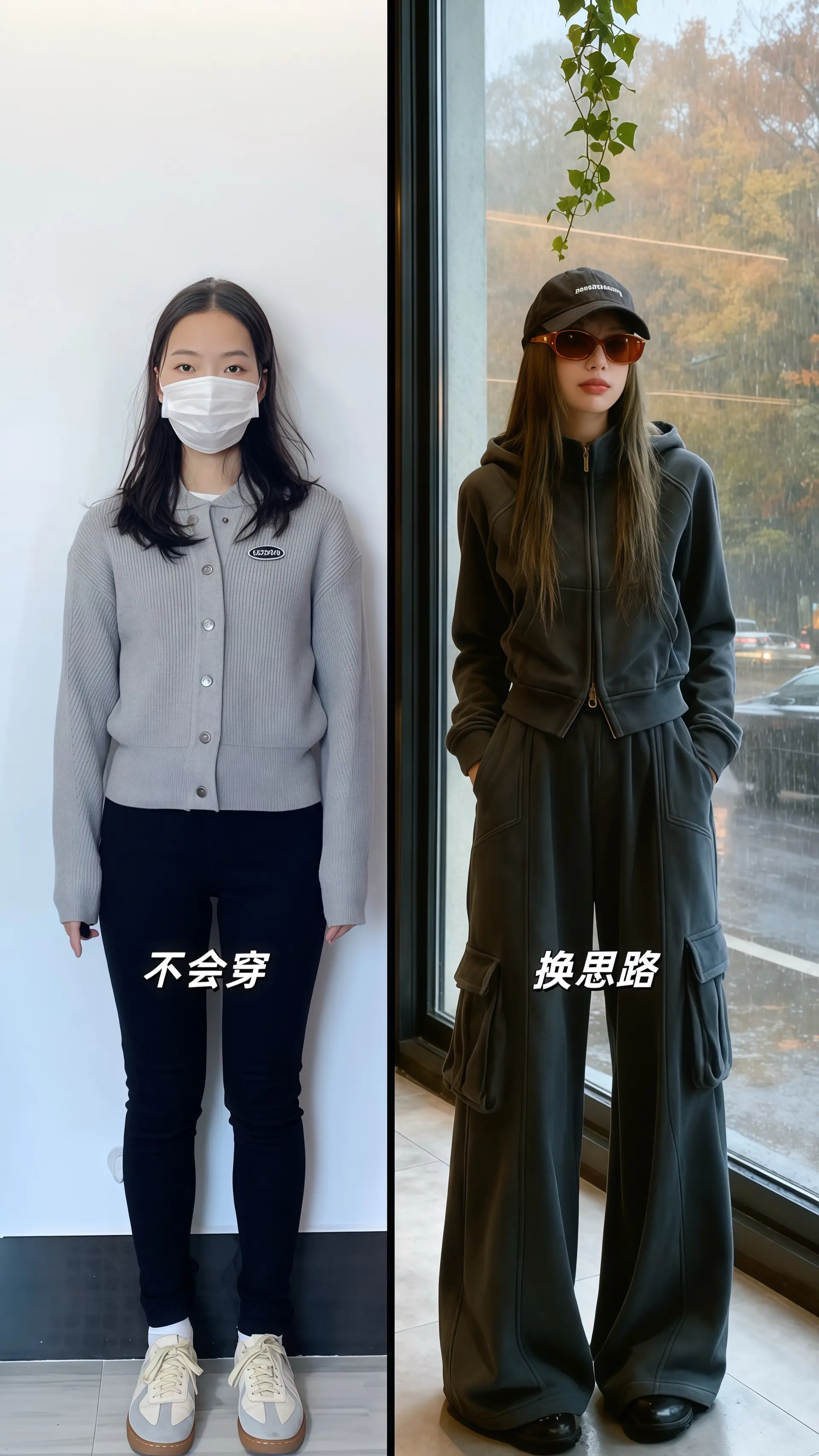 她穿着高级感时尚工装两件套，在复古女装店的落地窗前定格成一道独特风景。...