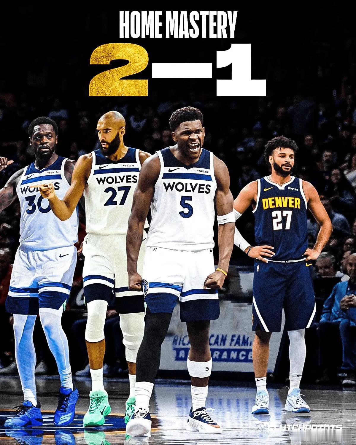 篮球  森林狼前三场2-1领先掘金，24年也2-1领先最终抢七淘汰掘金04月24