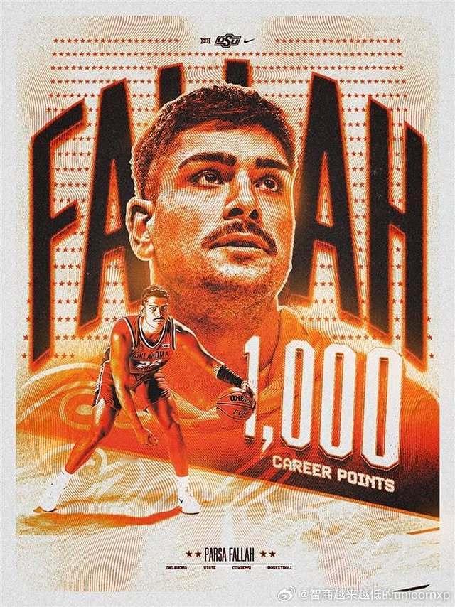 伊朗内线Parsa Fallah NCAA生涯总得分超1000分，他是历史上第六