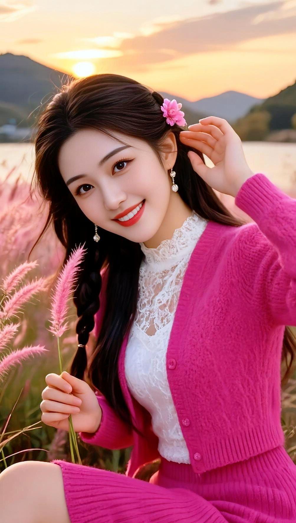 AI夕阳粉系写真 抖音ai创作 @豆包