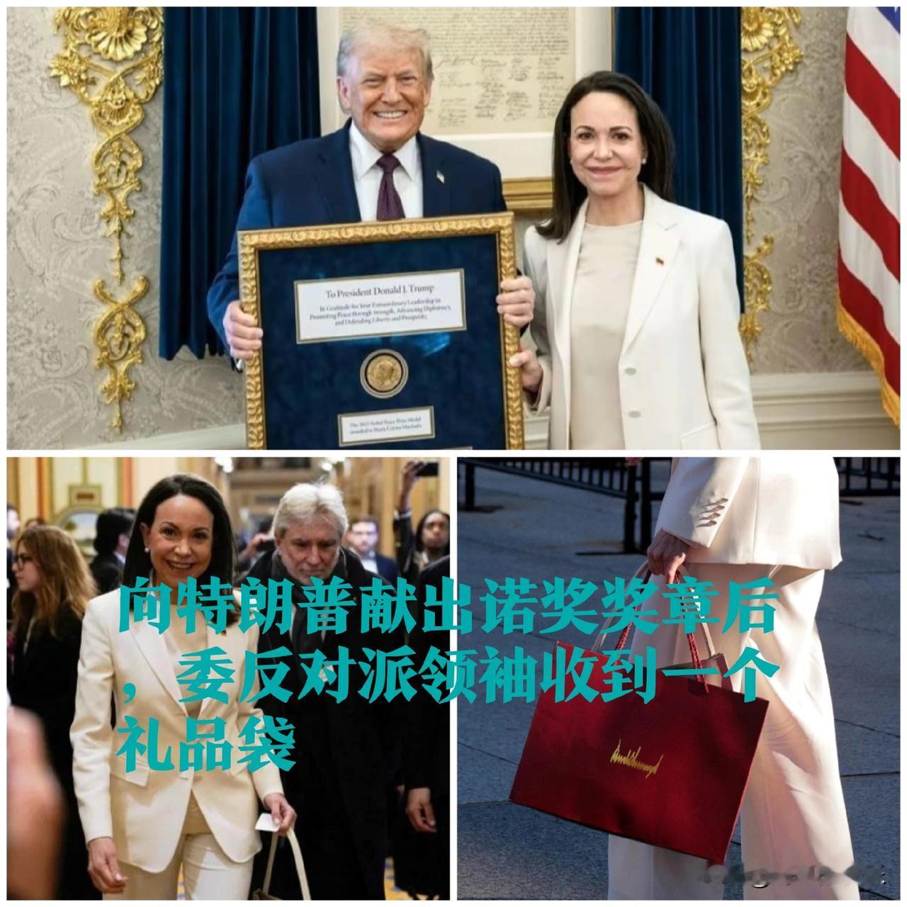 向特朗普献出诺奖奖章后，委反对派领袖收到一个礼品袋

   据外媒CNN报道，美